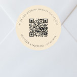 Wedding website QR code details rsvp peach Classic Round Sticker<br><div class="desc">Add your url for your wedding website.  For information,  details,  online rsvp.  A light peach coloured background,  black text.</div>