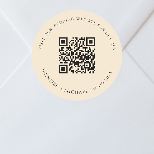 Wedding website QR code details rsvp peach Classic Round Sticker (Creator Uploaded)