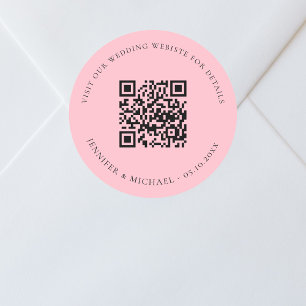 Wedding website QR code details rsvp pink Classic Round Sticker