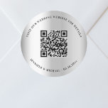 Wedding website QR code details rsvp silver Classic Round Sticker<br><div class="desc">Add your url for your wedding website.  For information,  details,  online rsvp. A faux silver looking background.</div>