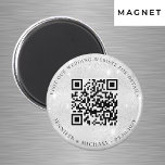 Wedding website QR code details rsvp silver Magnet<br><div class="desc">Add your url for your wedding website.  For information,  details,  online rsvp.  A faux silver looking background,  black text.</div>