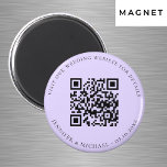 Wedding website QR code details rsvp violet Magnet<br><div class="desc">Add your url for your wedding website.  For information,  details,  online rsvp.  A violet,  lavender coloured background,  black text.</div>