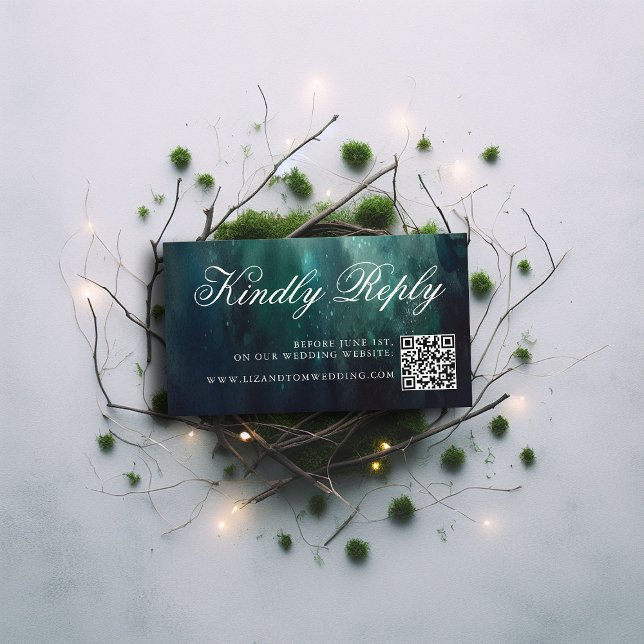 Wedding Website QR Code Enchanted Garden Wedding Enclosure Card (enchanted forest emerald wedding website rsvp card qr code elegant modern calligraphy formal magical)