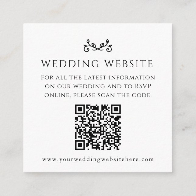 Wedding website QR code heart leaf monogram black Enclosure Card (Back)