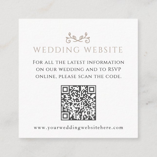 Wedding website QR code heart leaf monogram  Enclosure Card (Back)