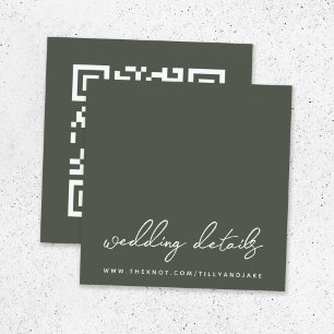 Wedding Website   QR Code Minimal Olive Green RSVP Enclosure Card