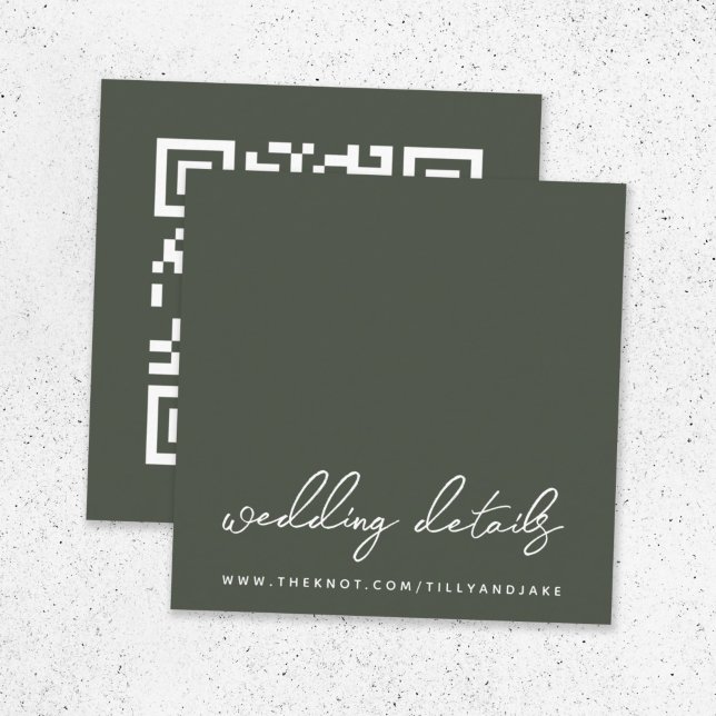 Wedding Website | QR Code Minimal Olive Green RSVP Enclosure Card (Direct guests seamlessly to your wedding website using this smart minimal enclosure card)