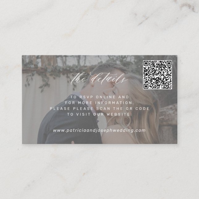 Wedding website QR CODE minimal photo details Enclosure Card (Front)