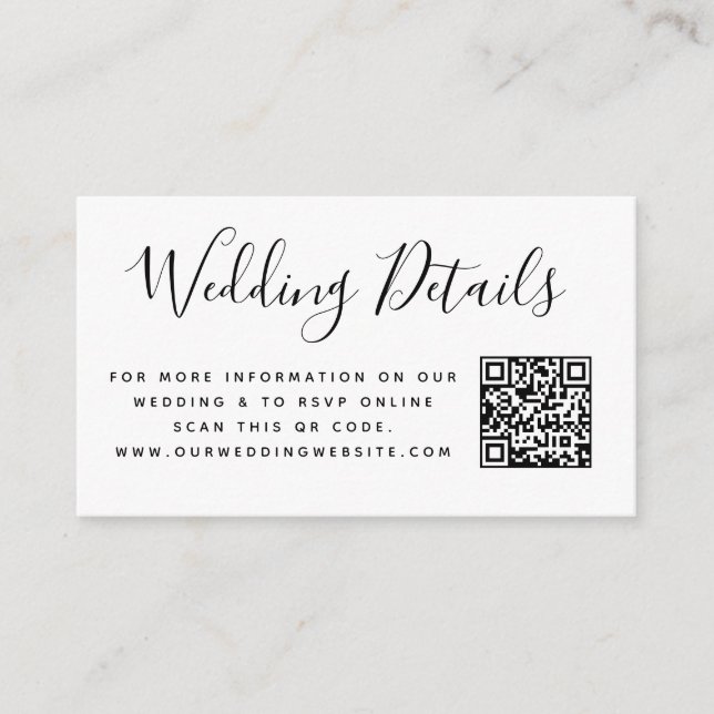 Wedding Website | QR Code  Minimal  RSVP Simple Enclosure Card (Front)