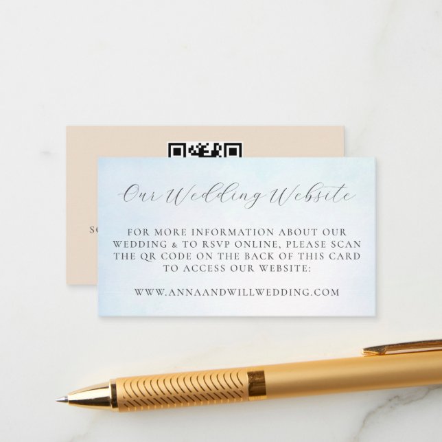 Wedding Website QR Code Ocean Sky Blue Wedding Enclosure Card (Front/Back In Situ)