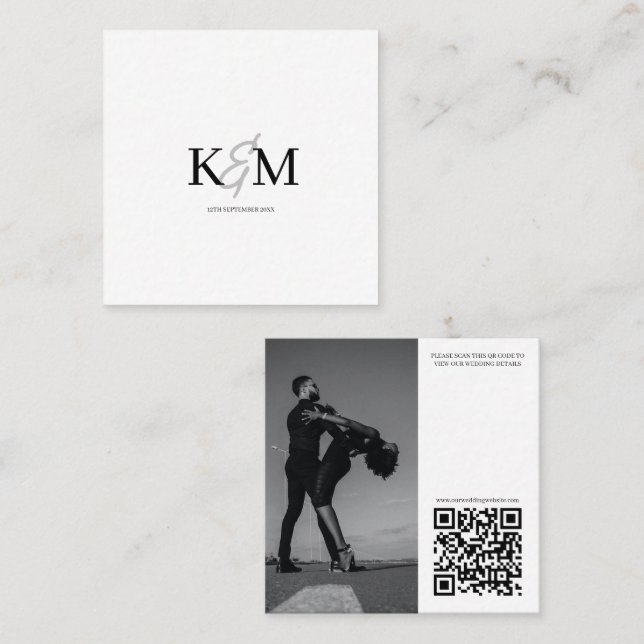 Wedding Website QR Code Photo Minimalist Encolsure Square Business Card (Front/Back)