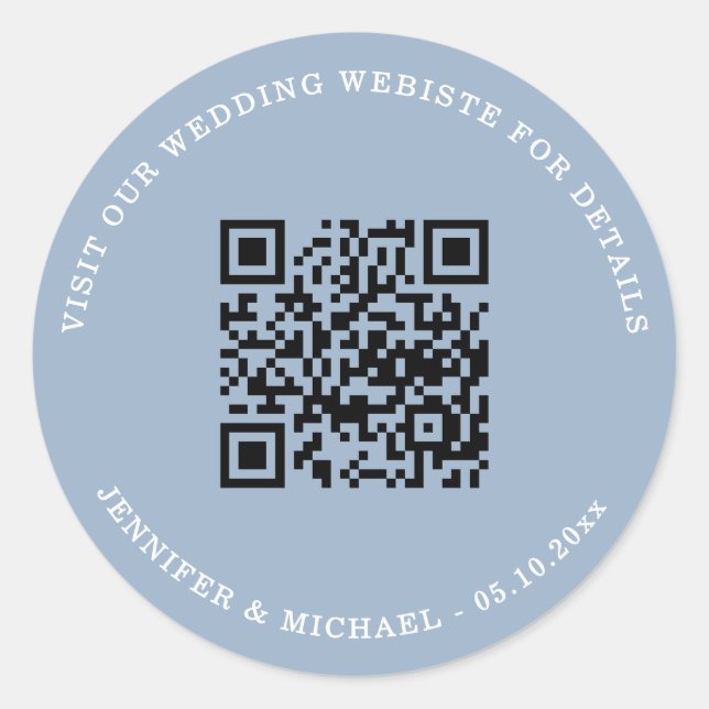 Wedding website QR details information rsvp blue Classic Round Sticker (Front)
