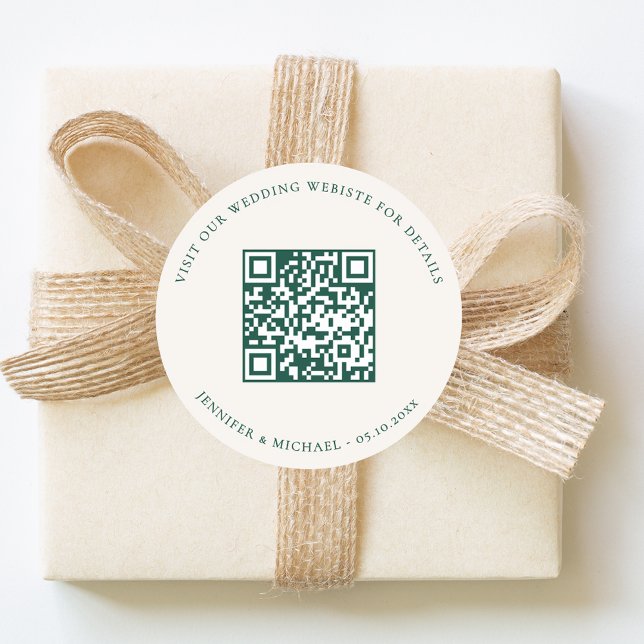 Wedding website QR details information rsvp ivory Classic Round Sticker (Creator Uploaded)