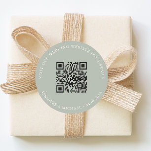 Wedding website QR details information rsvp sage Classic Round Sticker