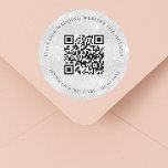Wedding website QR details information rsvp silver Classic Round Sticker<br><div class="desc">Add your url for your wedding website.  For information,  details,  online rsvp. A faux silver looking background decorated with sparkles.</div>