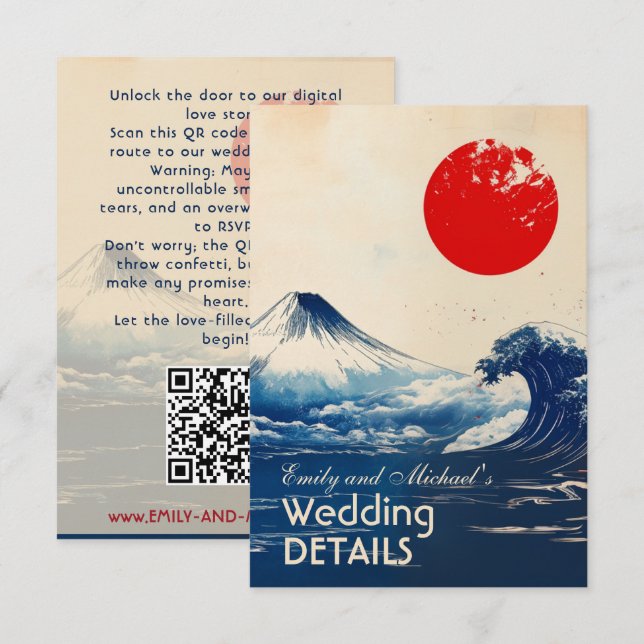 Wedding website + QR  Japonesque Harmony with Fuji Enclosure Card (Front/Back)