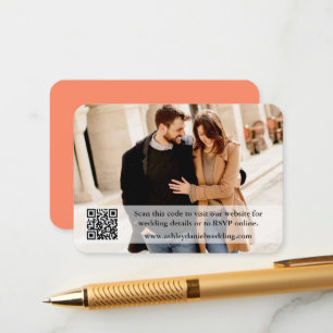 Wedding Website QR Overlay Photo Coral Enclosure Card
