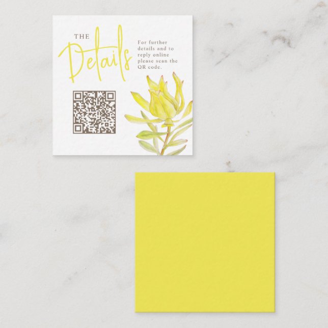 Wedding website QR wedding yellow leucadendron Enc Enclosure Card (Front/Back)
