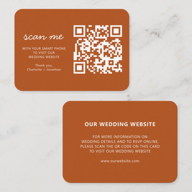 Wedding Website RSVP Online QR Code Terracotta Enclosure Card (Front/Back)