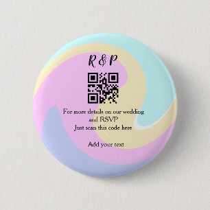 Wedding website rsvp q r code add name text 6 cm round badge