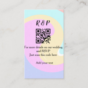 Wedding website rsvp q r code add name text  business card