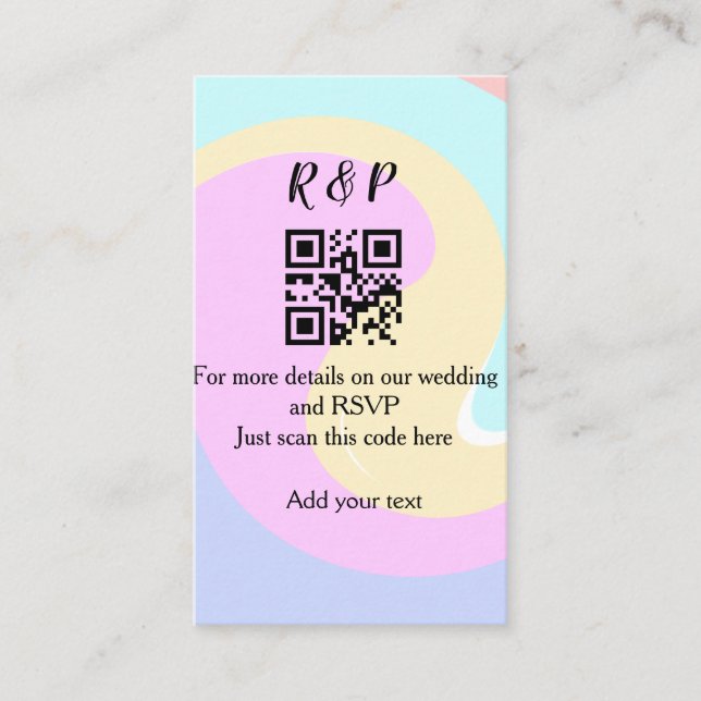 Wedding website rsvp q r code add name text  business card (Front)