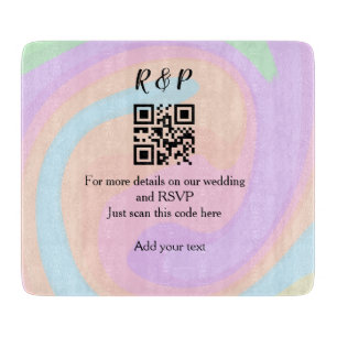 Wedding website rsvp q r code add name text cutting board