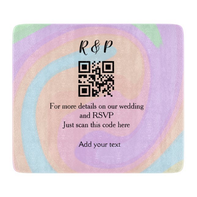 Wedding website rsvp q r code add name text  cutting board (Front)