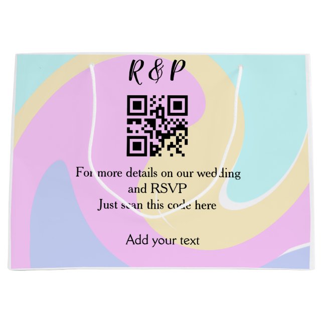 Wedding website rsvp q r code add name text  large gift bag (Front)