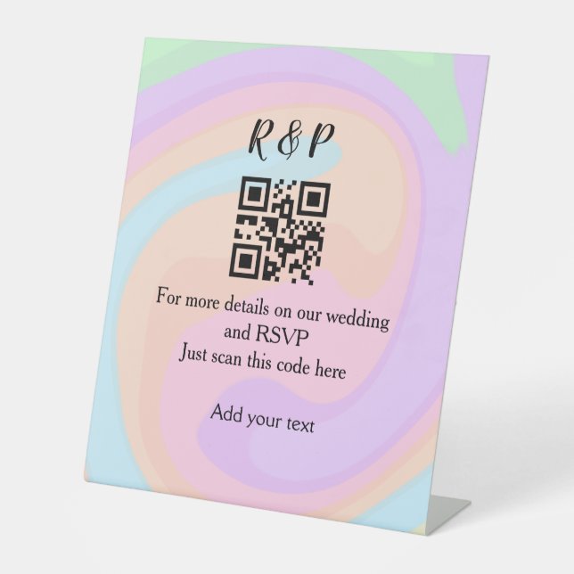 Wedding website rsvp q r code add name text  pedestal sign (Front)