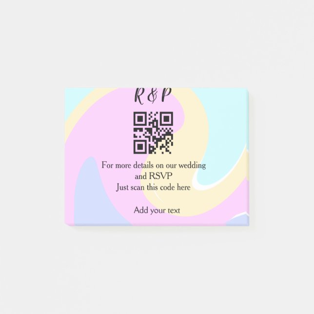 Wedding website rsvp q r code add name text  post-it notes (Front)