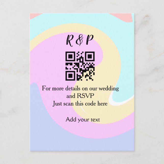 Wedding website rsvp q r code add name text  postcard (Front)