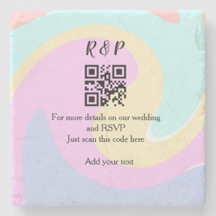 Wedding website rsvp q r code add name text stone coaster