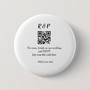Wedding website rsvp q r code add name text thr 6 cm round badge