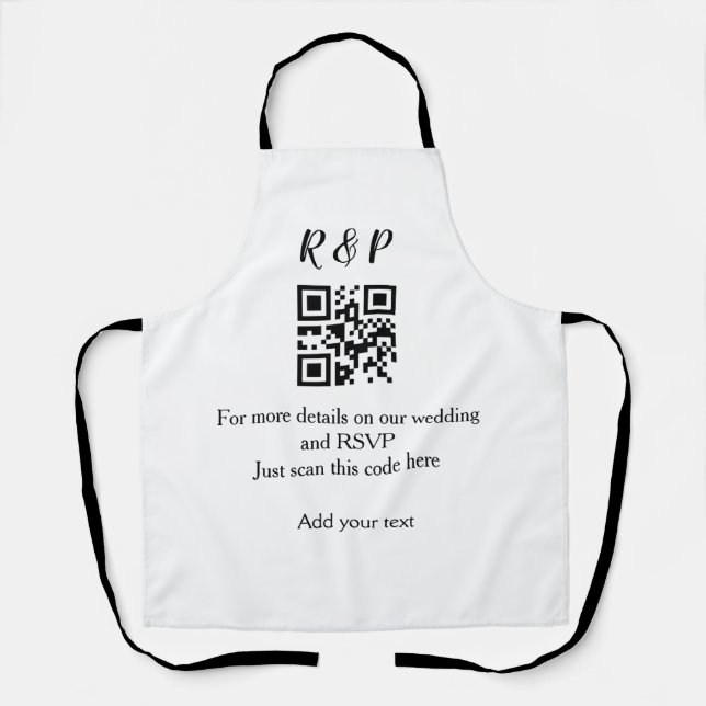 Wedding website rsvp q r code add name text thr apron (Front)