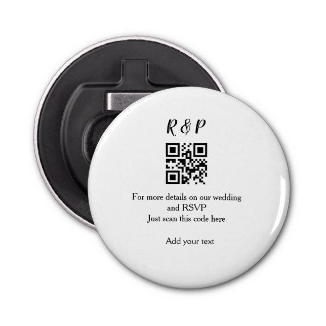 Wedding website rsvp q r code add name text thr bottle opener (Front)