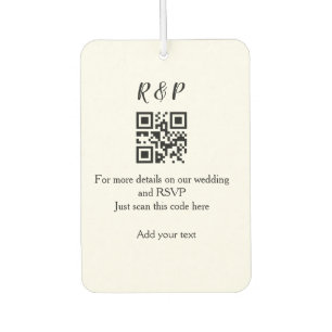 Wedding website rsvp q r code add name text thr car air freshener