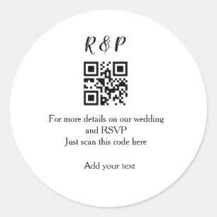Wedding website rsvp q r code add name text thr classic round sticker