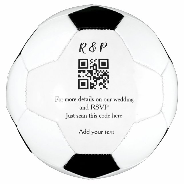 Wedding website rsvp q r code add name text thr football (Front)