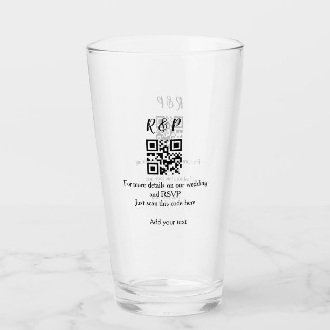 Wedding website rsvp q r code add name text thr glass (Front)