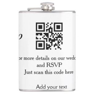 Wedding website rsvp q r code add name text thr hip flask