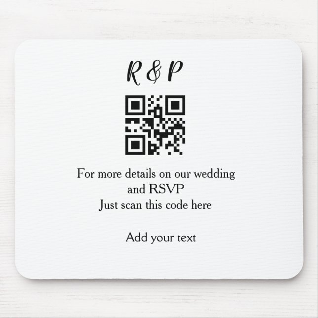Wedding website rsvp q r code add name text thr mouse mat (Front)