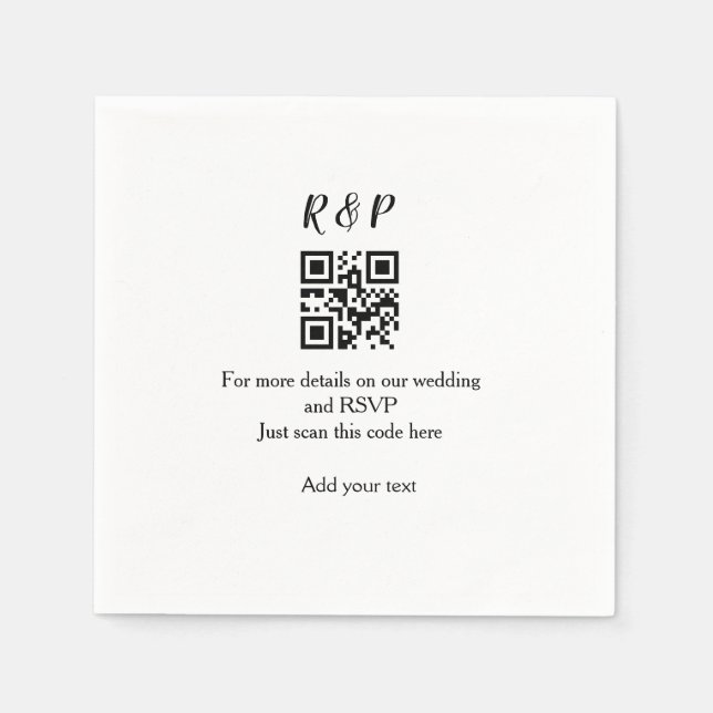 Wedding website rsvp q r code add name text thr napkin (Front)