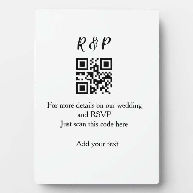 Wedding website rsvp q r code add name text thr plaque (Front)