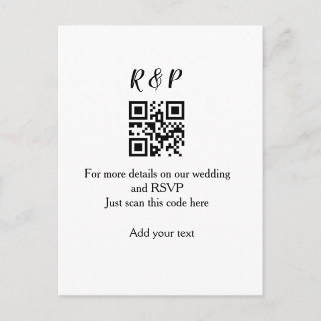 Wedding website rsvp q r code add name text thr postcard (Front)