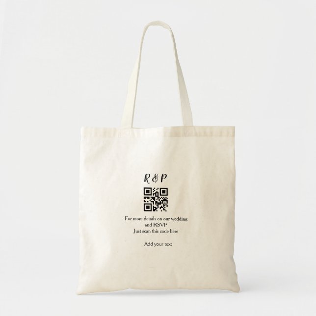 Wedding website rsvp q r code add name text thr tote bag (Front)