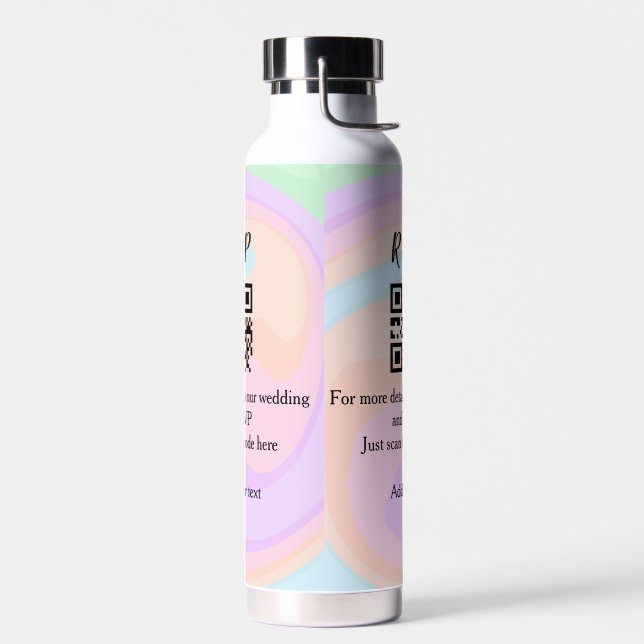 Wedding website rsvp q r code add name text  water bottle (Left)