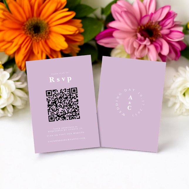  Wedding Website | RSVP QR Code Photo lilic Card (wedding website , tie the knot qr code , modern wedding rsvp )