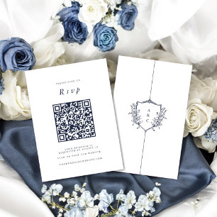 Wedding Website RSVP QR Code Photo navy text Enclosure Card
