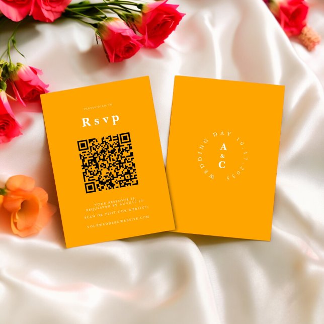  Wedding Website | RSVP QR Code Photo orange  (MODERN BOLD RSVP QR CODE )